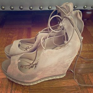 Peep toe, lace-up wedge